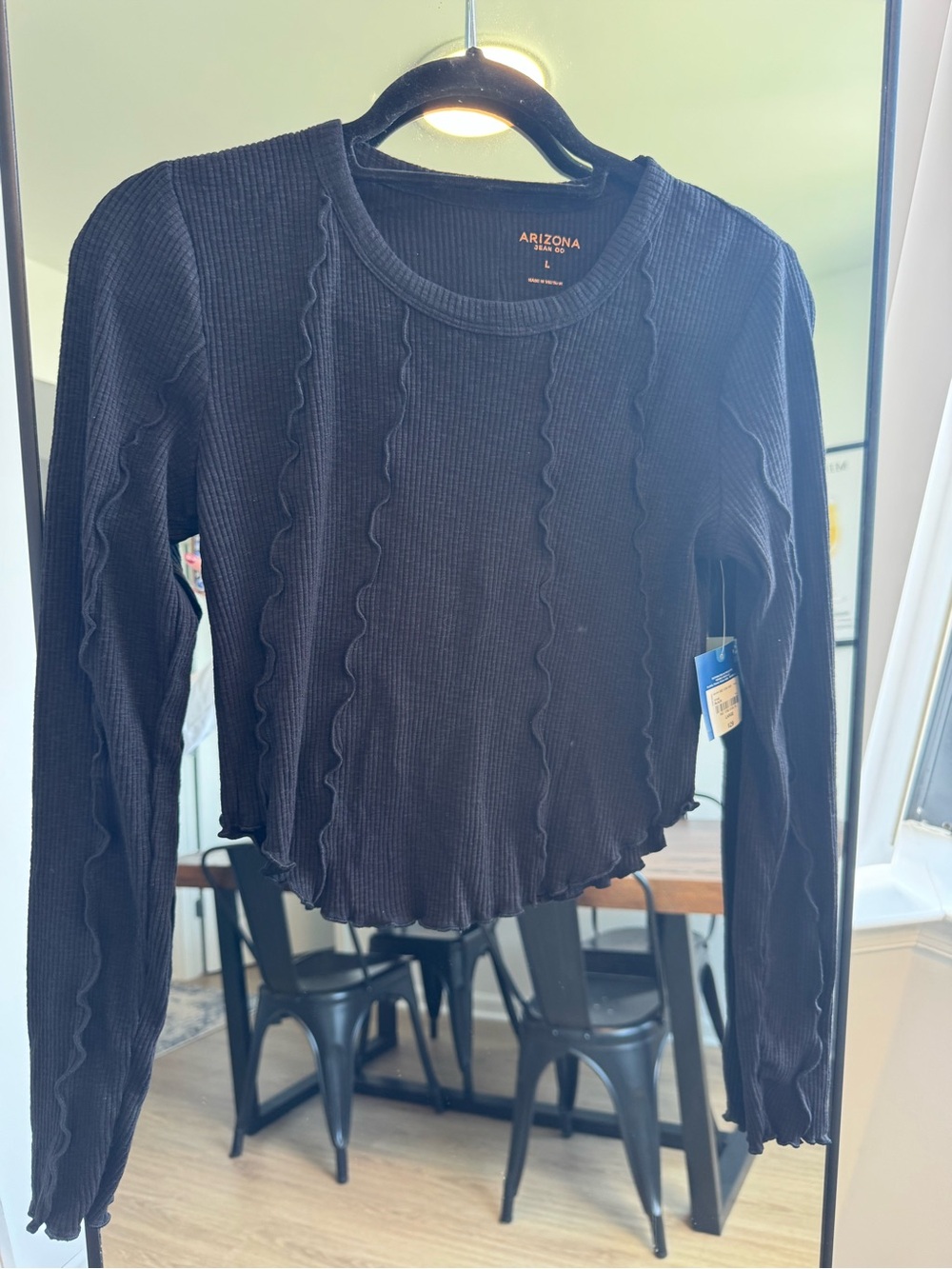 Arizona Jean Company Black Ribbed Long-Sleeve Top with Ruffle Trim